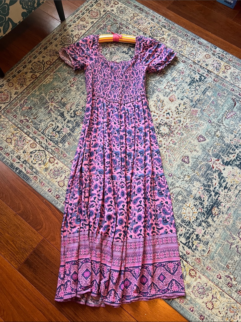 Amazon Pink and Purple Floral Maxi Dress with Smocked Bodice
